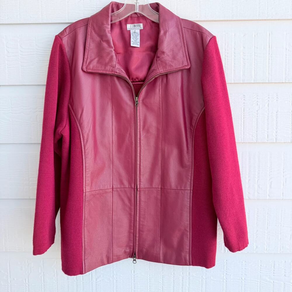 Stonebridge Signature Red Leather and wool blend full zip jacket 1X